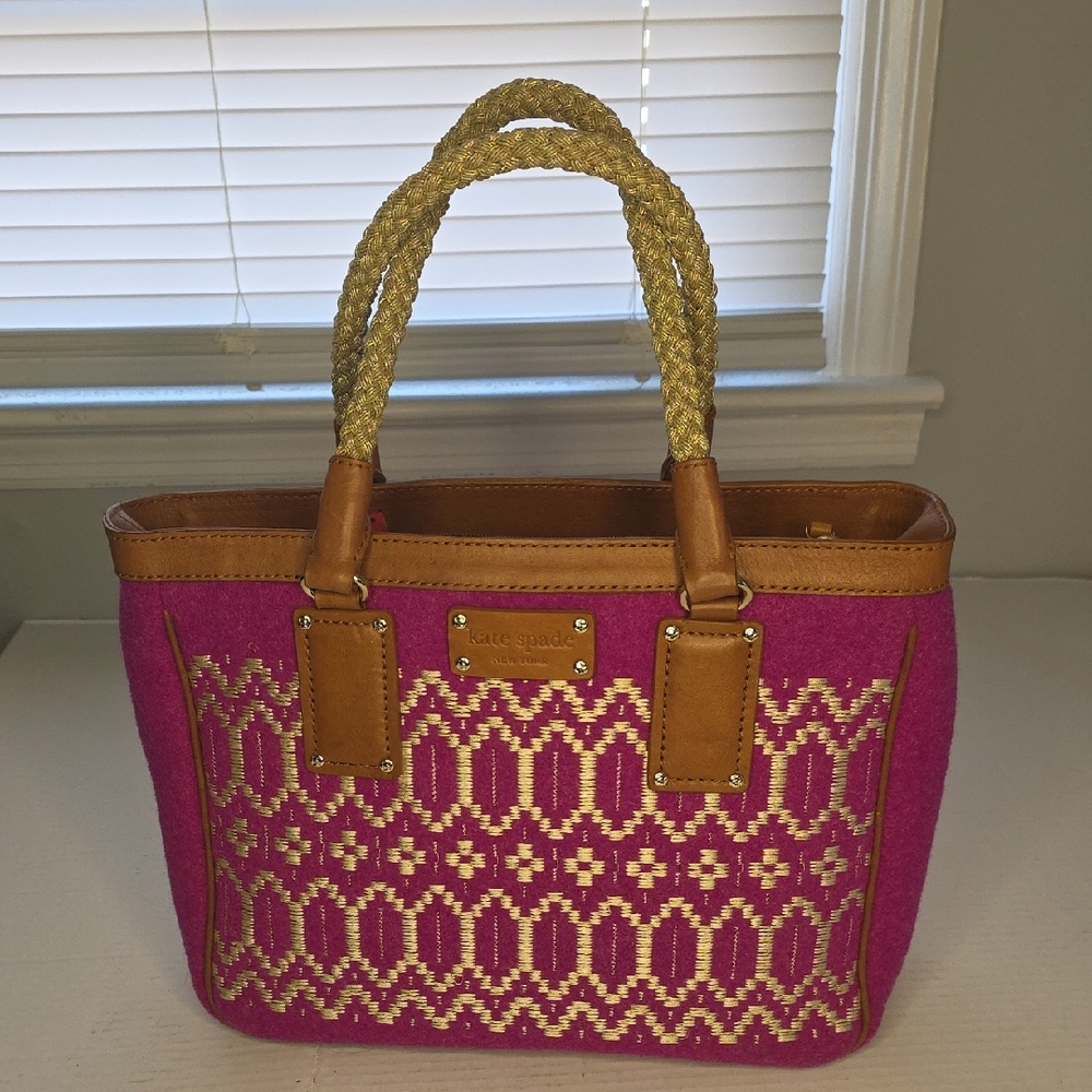 Kate Spade Fuchsia and Tan Wool Patterned Tote